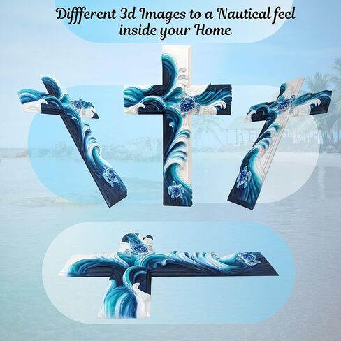 BestGiftEver Stunning Sea Turtle Waves Wall Cross - Nautical & Ocean Decor | Beach House Religious Wall Art | Coastal and Marine Life Hanging Wall Decor Cross in Saudi Arabia