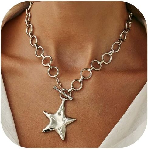 Star Necklace Gold Chunky Star Necklace Gold Chain Statement Necklaces for Women Trendy Stocking Stuffers Christmas Gifts in Saudi Arabia