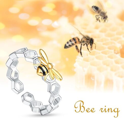 Palpitate Bumblebee Ring Bee Rings for Women 925 Sterling Silver Honeycomb Beehive Ring Adjustable Open Honey Bee Jewelry Gifts for Women in Saudi Arabia