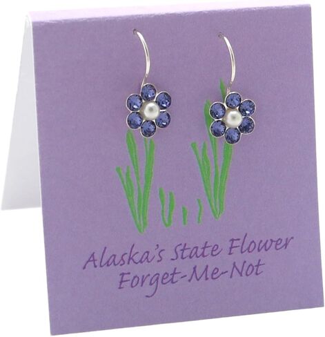 أقراط Alaska Forget Me Not المصنوعة من الكريستال واللؤلؤ الفرنسي - من الفضة الإسترليني Semaki & Bird in Kuwait