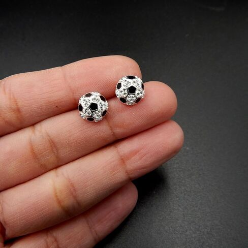 925 Sterling Silver Round Soccer Ball Stud Earrings (Nickel Free) (Soccer Ball 9mm Thick Dome Crystal) in Saudi Arabia
