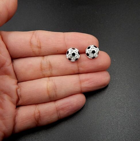 925 Sterling Silver Round Soccer Ball Stud Earrings (Nickel Free) (Soccer Ball 9mm Thick Dome Crystal) in Saudi Arabia