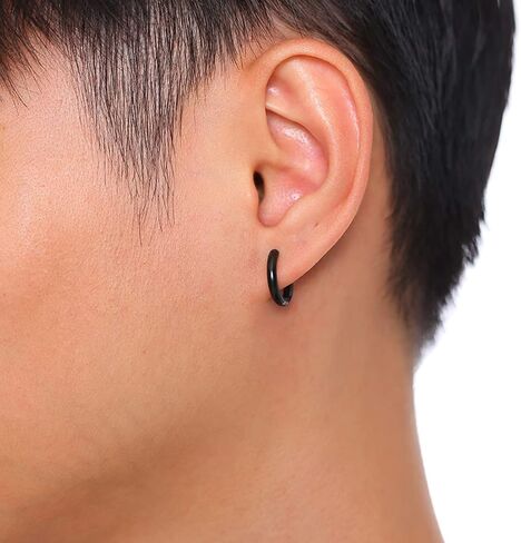 Men Hoop Earrings Stainless Steel Hypoallergenic Small Hoop Earrings Set Gold Silver Black Simple Cartilage Earrings Lightweight Unisex Jewelry for Daily Wear Gifts in Saudi Arabia