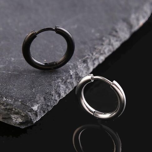 Men Hoop Earrings Stainless Steel Hypoallergenic Small Hoop Earrings Set Gold Silver Black Simple Cartilage Earrings Lightweight Unisex Jewelry for Daily Wear Gifts in Saudi Arabia