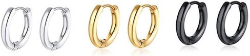 Men Hoop Earrings Stainless Steel Hypoallergenic Small Hoop Earrings Set Gold Silver Black Simple Cartilage Earrings Lightweight Unisex Jewelry for Daily Wear Gifts in Saudi Arabia