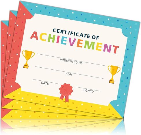 Colorful Certificate of Achievement, Preschool Kindergarten Diploma Certificates for Kids, Graduation Certificates of Completion Award, Student of The Month Certificates for Students (25 Pcs)- 01 in Saudi Arabia