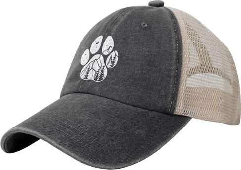 قبعة Dog Paw Mountain Trucker باللون الأسود - قبعة بيسبول مغسولة عتيقة قابلة للتعديل - جانب شبكي مسامي - للرجال والنساء in Saudi Arabia