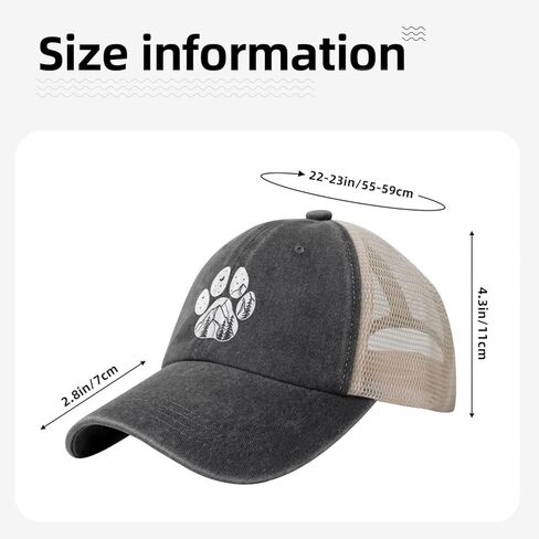 قبعة Dog Paw Mountain Trucker باللون الأسود - قبعة بيسبول مغسولة عتيقة قابلة للتعديل - جانب شبكي مسامي - للرجال والنساء in Saudi Arabia