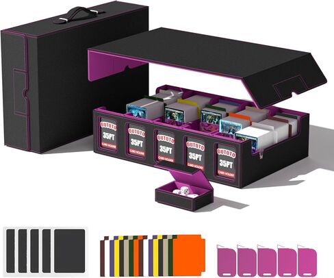 Card Deck Storage Box for Trading Cards 3000+MTG Deck Box with 12 Colorful Divider Tabs, Card Supporters PU Leather Trading Card Storage with Viewing Windows Fits for Magic Game Cards (Black Gray) in Saudi Arabia