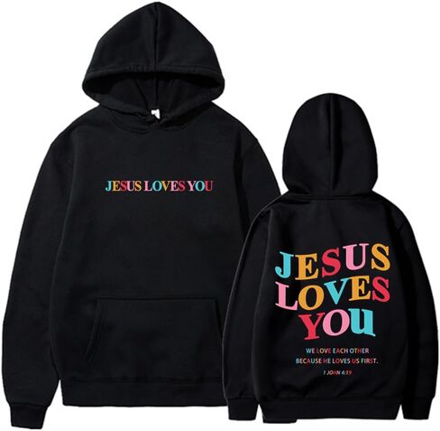 سترة بغطاء للرأس للنساء من Jesus Loves You برسومات مسيحية لطيفة، سويت شيرت إيماني، قمصان كاجوال in Kuwait