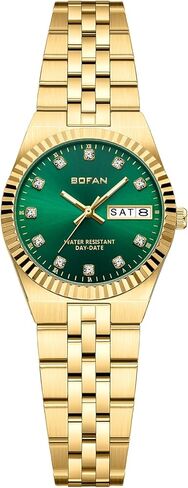 ساعات BOFAN للنساء ساعة ذهبية كلاسيكية للسيدات مع قرص ماسي فاخر، عرض التاريخ والأسبوع، سوار من الفولاذ المقاوم للصدأ، مقاومة للماء. تتضمن أداة التعديل in Saudi Arabia