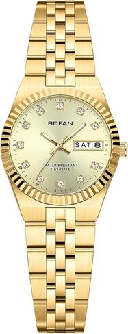 ساعات BOFAN للنساء ساعة ذهبية كلاسيكية للسيدات مع قرص ماسي فاخر، عرض التاريخ والأسبوع، سوار من الفولاذ المقاوم للصدأ، مقاومة للماء. تتضمن أداة التعديل in Saudi Arabia