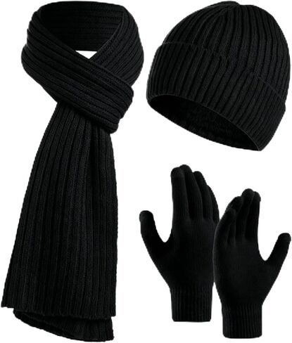 Winter Scarf Hat and Gloves for Women, Warm Knit Winter Gloves Long Soft Scarf Set, Winter Gift for Women Men in Kuwait