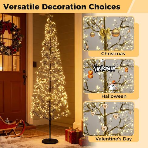 Goplus 5/6/7 FT LED Alpine Tree w/ 1000 Warm White LED Lights, Pre-lit Artificial Cedar with Weighted Base, Pre-lit Indoor Tree-Decoration for Christmas, Wedding Party (XL) in Saudi Arabia