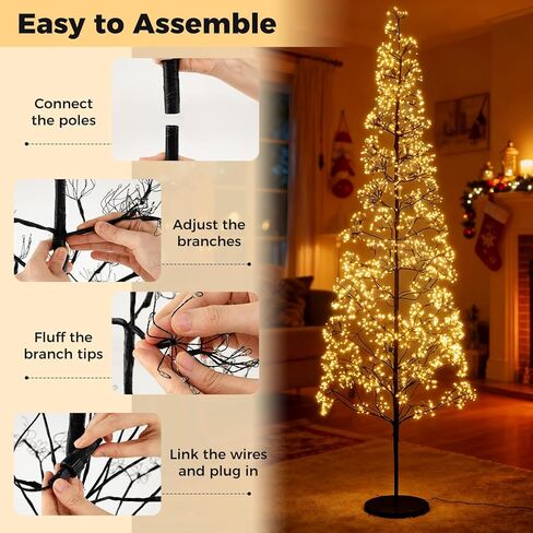 Goplus 5/6/7 FT LED Alpine Tree w/ 1000 Warm White LED Lights, Pre-lit Artificial Cedar with Weighted Base, Pre-lit Indoor Tree-Decoration for Christmas, Wedding Party (XL) in Saudi Arabia