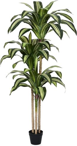 شجرة Dracaena الاصطناعية بطول 4 أقدام - نبات داخلي صناعي مع تصميم بوعاء مقاوم للأشعة فوق البنفسجية - نباتات صناعية كبيرة واقعية لديكور المنزل وغرفة المعيشة والمكتب في الأماكن المغلقة in Kuwait