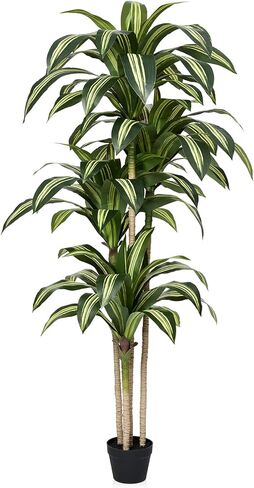 شجرة Dracaena الاصطناعية بطول 4 أقدام - نبات داخلي صناعي مع تصميم بوعاء مقاوم للأشعة فوق البنفسجية - نباتات صناعية كبيرة واقعية لديكور المنزل وغرفة المعيشة والمكتب في الأماكن المغلقة in Kuwait