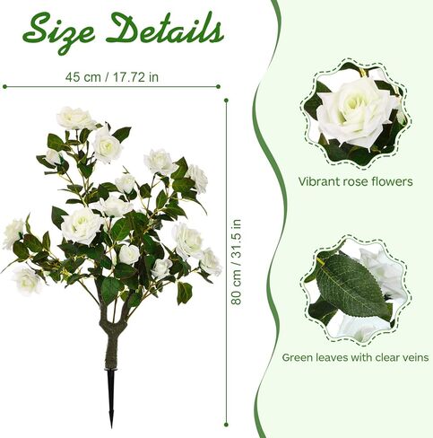 2 Pcs 32'' Artificial Rose Flower Tree Faux Rose Bush Outdoor Plants, Realistic UV Resistance Fake Floral Blooming Tree with Spike Greenery for Indoor Garden Patio Front Porch Decor(White) in Saudi Arabia