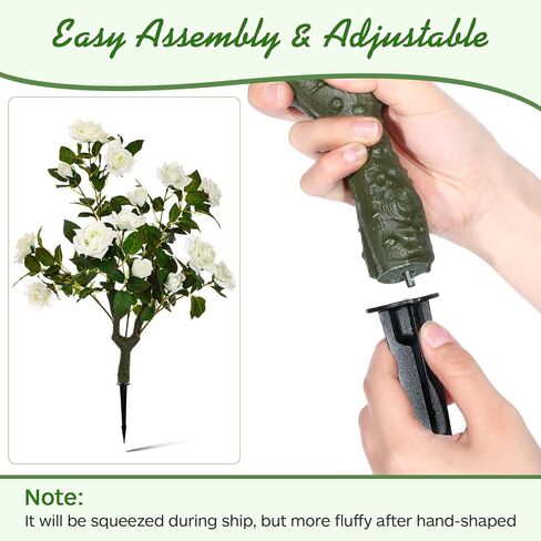 2 Pcs 32'' Artificial Rose Flower Tree Faux Rose Bush Outdoor Plants, Realistic UV Resistance Fake Floral Blooming Tree with Spike Greenery for Indoor Garden Patio Front Porch Decor(White) in Saudi Arabia