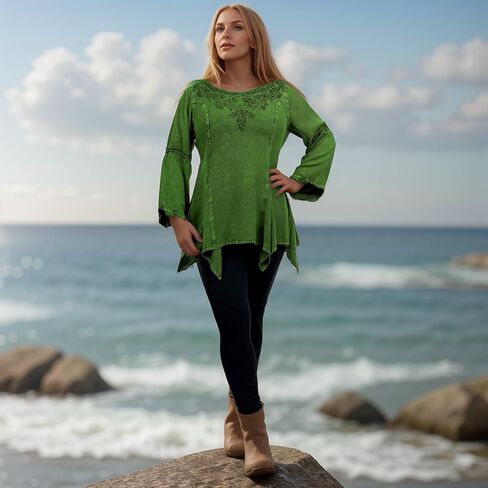 Agan Traders 2025 Winter Round Neck Long Sleeve Embroidered Tops - Uneven Hem Ruffle Medieval Gothic Women's Blouse Tunic Top in Saudi Arabia