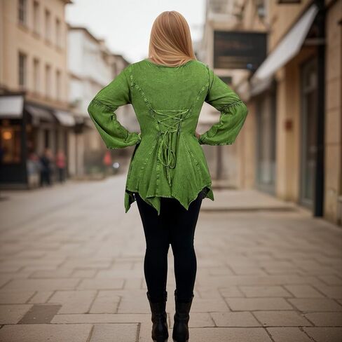 Agan Traders 2025 Winter Round Neck Long Sleeve Embroidered Tops - Uneven Hem Ruffle Medieval Gothic Women's Blouse Tunic Top in Saudi Arabia