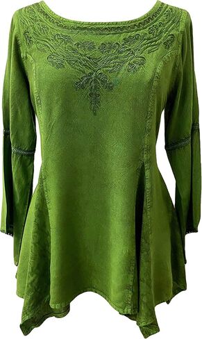 Agan Traders 2025 Winter Round Neck Long Sleeve Embroidered Tops - Uneven Hem Ruffle Medieval Gothic Women's Blouse Tunic Top in Saudi Arabia