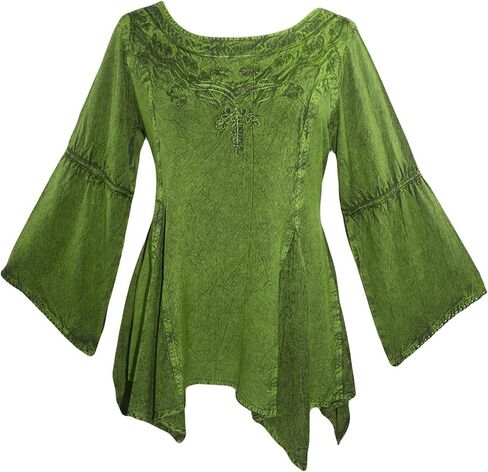 Agan Traders 2025 Winter Round Neck Long Sleeve Embroidered Tops - Uneven Hem Ruffle Medieval Gothic Women's Blouse Tunic Top in Saudi Arabia