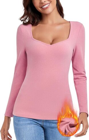 المرأة العميق الخامس الرقبة التفاف القمم الحرارية قمصان طويلة الأكمام مثير المجهزة القمم الشتاء صوف مبطن تونك القمم الدافئة Ruched in Kuwait