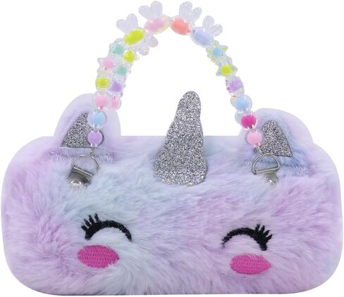 Girls Kids Eyeglass Case with Handle Cute Unicorn Sunglasses Case Holder Tie Dye Fluffy Plush Faux Fur Hard Shell in Kuwait