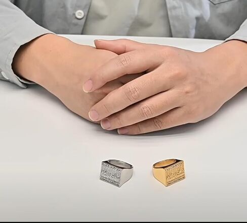 العشاء الأخير، خاتم من الصلب التيتانيوم الثقيل عيار 23 جرامًا مع منحوتة بارزة ثلاثية الأبعاد، خاتم للرجال من الفن الديني، حلقات مستطيلة مقاس 17 ملم مع زركونيا مكعبة in Kuwait
