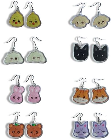 8PCS Ateez Earring ANITEEZ Acrylic Cartoon Character Pendant Ear Stud Accessories WooYoung JongHo YunHo Merch Gift (9) in Saudi Arabia