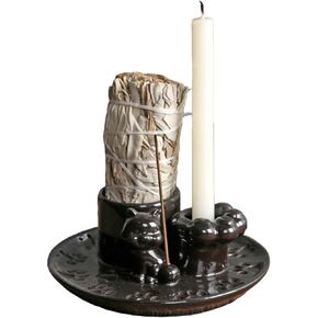 حامل بالو سانتو 4 في 1، حامل حكيم للحرق، صينية حكيم مع حامل مبخرة للعصي، وعاء تلطيخ، وعاء حرق حكيم، صينية سيراميك لقطط الرماد (بني) in Kuwait