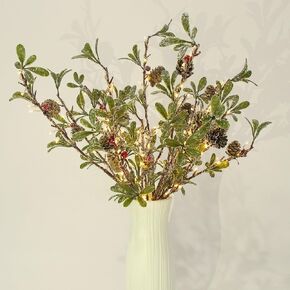 3 قطع من فروع عيد الميلاد المضاءة للمزهريات، 147 مصباحًا مع مخاريط الصنوبر على شكل أوراق الهدال الثلجية والتوت، تعمل بالبطارية، ومؤقت، وغصن اصطناعي مصنوع يدويًا للاستخدام الداخلي والخارجي in Kuwait