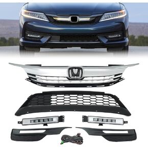 YLT AUTO Fit 2016-2017 لسيارة Honda Accord LX EX Sedan 4DR غطاء أمامي ممتص الصدمات العلوي استبدال طقم كفن أسود غطاء شبكي أمامي مدخل هواء مع زخرفة الكروم in Kuwait