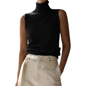 Women Elegant Turtleneck Sweater Vest Fall Trendy Casual Solid Sleeveless High Neck Knit Pullover Tank Top in Saudi Arabia