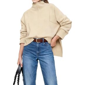 Women Mock Neck Sweaters Loose Pullover Knit Tops Split Hem Tunics Casual Jumper Tops in Saudi Arabia