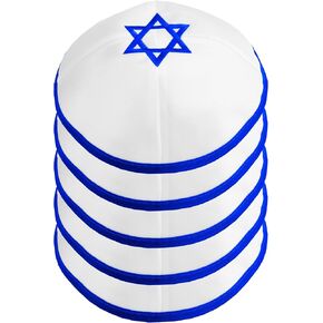 Pack of 5-Pcs Hq 20cm Satin/Velvet Kippah with Silver/Gold String+Star of David for Men & Boys, Israel Kippot Bulk in Saudi Arabia