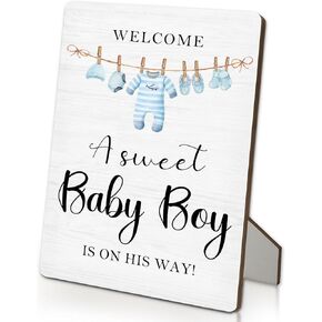 Baby Shower Sign 5"X7", A Sweet Boy Is on the Way Wooden Stand Sign, Baby Shower Table Decorations for Boy (Boys, 5x7 Inch) in Saudi Arabia
