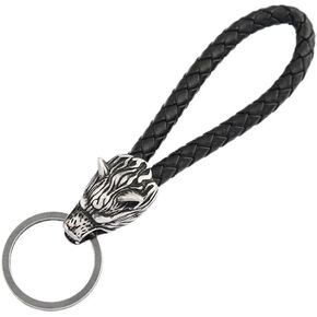 سلسلة مفاتيح TURTLEDOVE Norse Viking Wolf Head - حبل جلدي أسود عتيق من الفولاذ المقاوم للصدأ حلقات مفاتيح الذئب - سلسلة مفاتيح رمز باقان سلتيك in Saudi Arabia