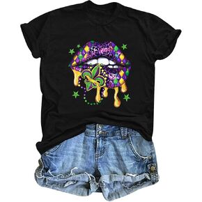 Mardi Gras Tshirt Carnival Outfit : Women Carnival Party Graphic Tees Holiday Short Sleeve Tops in Saudi Arabia