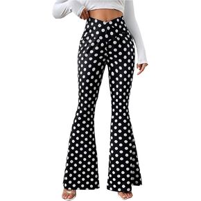 WDIRARA Women's Polka Dots Flare Pants Crossover Waist Bell Bottom Trousers in Saudi Arabia