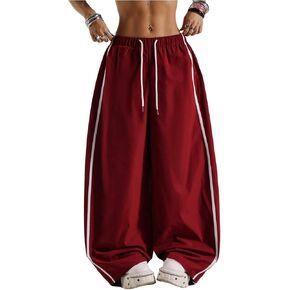 Women's Striped Baggy Pants Drawstring Waist Wide Leg Sports Athletic Trousers in Saudi Arabia