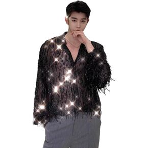 Capalot Men's Casual Shirts Sheer Mesh See Through Glitter Button Front Long Sleeve Tops in Saudi Arabia