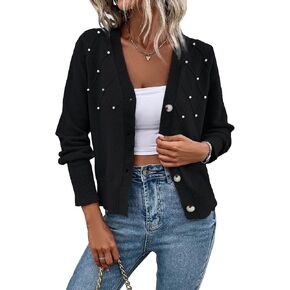 SHENHE Women's Button Up Cardigan Pearl Beaded V Neck Dressy Fall Knit Cardgian Sweater in Saudi Arabia