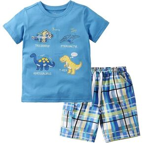 طفل صبي ملابس الصيف الكرتون ديناصور دراجة نارية شاحنة 4 قطع تي شيرتات قصيرة الاكمام ملابس قصيرة مجموعة 2-حزمة in Kuwait