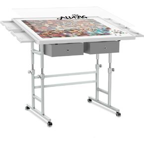 ALL4JIG 1500 قطعة طاولة الألغاز بانوراما مع أرجل ، 35.4 "x26.4" لوحة ألغاز قابلة للتعديل للبالغين ، زوايا ثلاثية ، متعددة الوظائف مع 4+2 أدراج وغطاء واقية in Kuwait