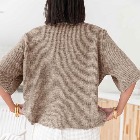 Women Short Sleeve Cropped Cardigan Crew Neck Button Down Ribbed Knitted Pullover Sweaters Y2K Going Out Sweater in Saudi Arabia