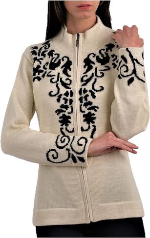 Alpaca Zip Up Cardigan for Women. 100% Peruvian Baby Alpaca. US Size Chart for Great fit! Princess White in Saudi Arabia