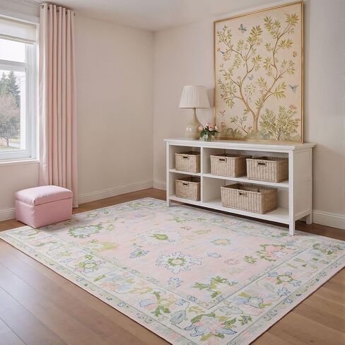 Oriental Weavers Addison ADD04 - Machine Washable - Flat Weave - Printed Area Rug - 5' x 7' - in Pink/Green - Traditional Style, Nursery, Kids Room, Bedroom, Entryway in Saudi Arabia