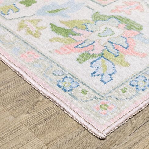 Oriental Weavers Addison ADD04 - Machine Washable - Flat Weave - Printed Area Rug - 5' x 7' - in Pink/Green - Traditional Style, Nursery, Kids Room, Bedroom, Entryway in Saudi Arabia